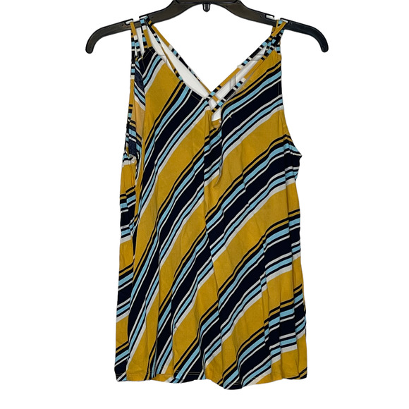 Maurices Womens Tank Top Size Medium Yellow Navy Blue White Striped Spaghetti - Picture 4 of 4